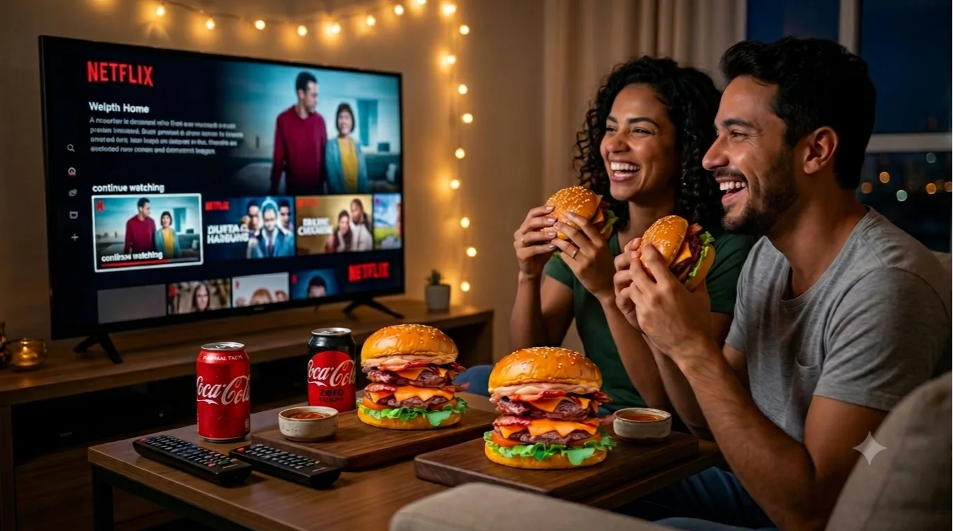 Hambúrguer, sofá e Netflix: a combinação perfeita a dois